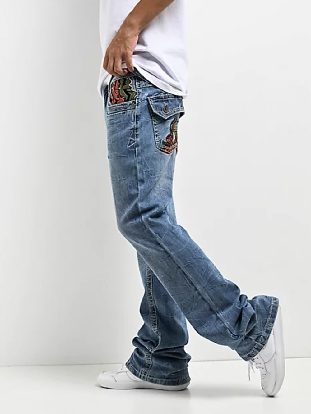 Ninth Hall Eagle Embroidered Acid Wash Bootcut Jeans Y2K Size 28